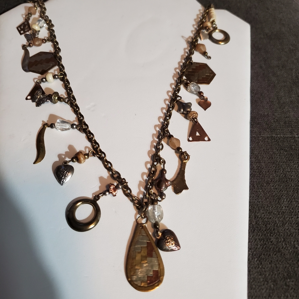Gold, Brass, Copper Early 90's Charm Necklace